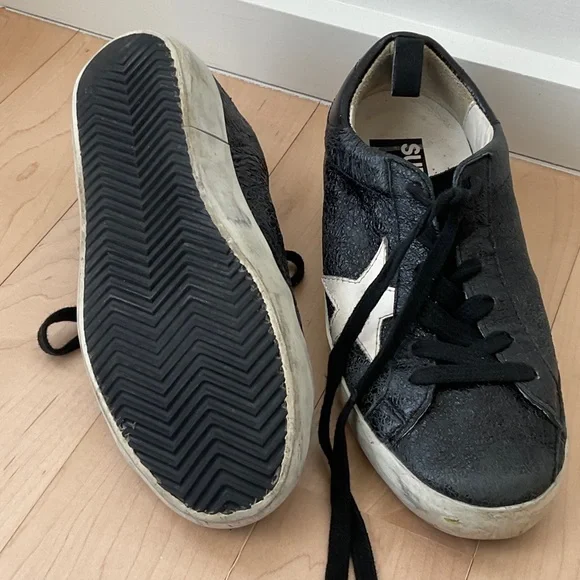 Golden Goose Black Leather Sneakers with White Star Accent - Picture 3 of 4